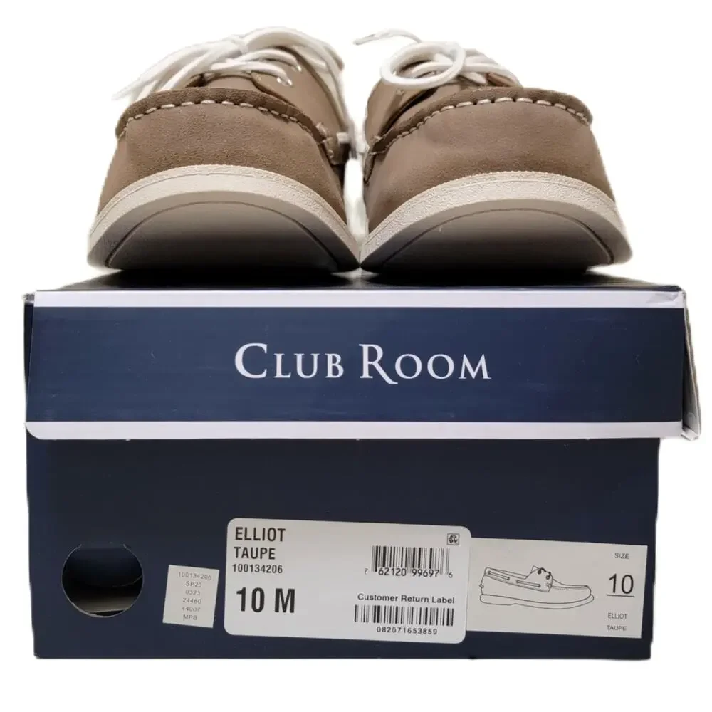 Club Room Men 2-Eye Casual Boat Shoes Elliot Size US 10M Taupe Brown Faux Suede